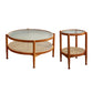 4 Legs Tropical Glass Coffee Table No Distressing Bunching Tables with Shelf 35"L x 35"W x 18"H+20"L x 20"W x 24"H Cherry Wood Clearhalo 'Coffee & Accent Tables' 'Coffee Tables' 'coffee_tables' 'furn' 'furn_coffee_tables' 'Furniture' 'Living Room Furniture' 7132280