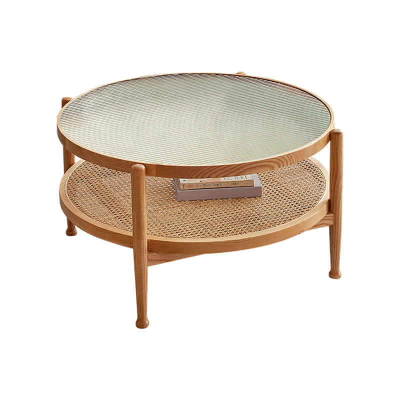 4 Legs Tropical Glass Coffee Table No Distressing Bunching Tables with Shelf 35.4"L x 35.4"W x 17.7"H Natural Clearhalo 'Coffee & Accent Tables' 'Coffee Tables' 'coffee_tables' 'furn' 'furn_coffee_tables' 'Furniture' 'Living Room Furniture' 7132281