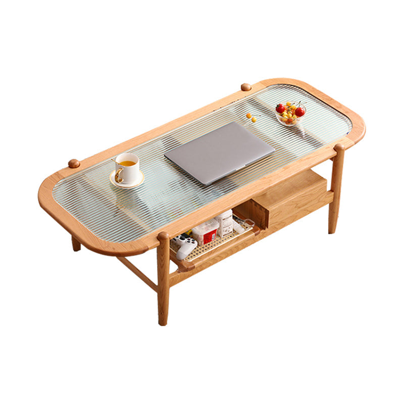4 Legs Tropical Glass Coffee Table No Distressing Bunching Tables with Shelf 51"L x 22"W x 16.5"H Natural Clearhalo 'Coffee & Accent Tables' 'Coffee Tables' 'coffee_tables' 'furn' 'furn_coffee_tables' 'Furniture' 'Living Room Furniture' 7132283