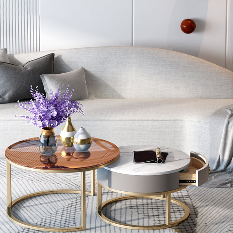 No Distressing Round Coffee Table Frame Nesting Coffee Table Set with Drawer Clearhalo 'Coffee & Accent Tables' 'Coffee Tables' 'coffee_tables' 'furn' 'furn_coffee_tables' 'Furniture' 'Living Room Furniture' 7132479