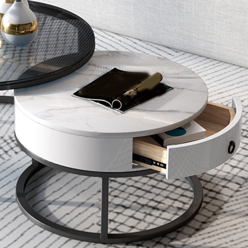 No Distressing Round Coffee Table Frame Nesting Coffee Table Set with Drawer Clearhalo 'Coffee & Accent Tables' 'Coffee Tables' 'coffee_tables' 'furn' 'furn_coffee_tables' 'Furniture' 'Living Room Furniture' 7132485