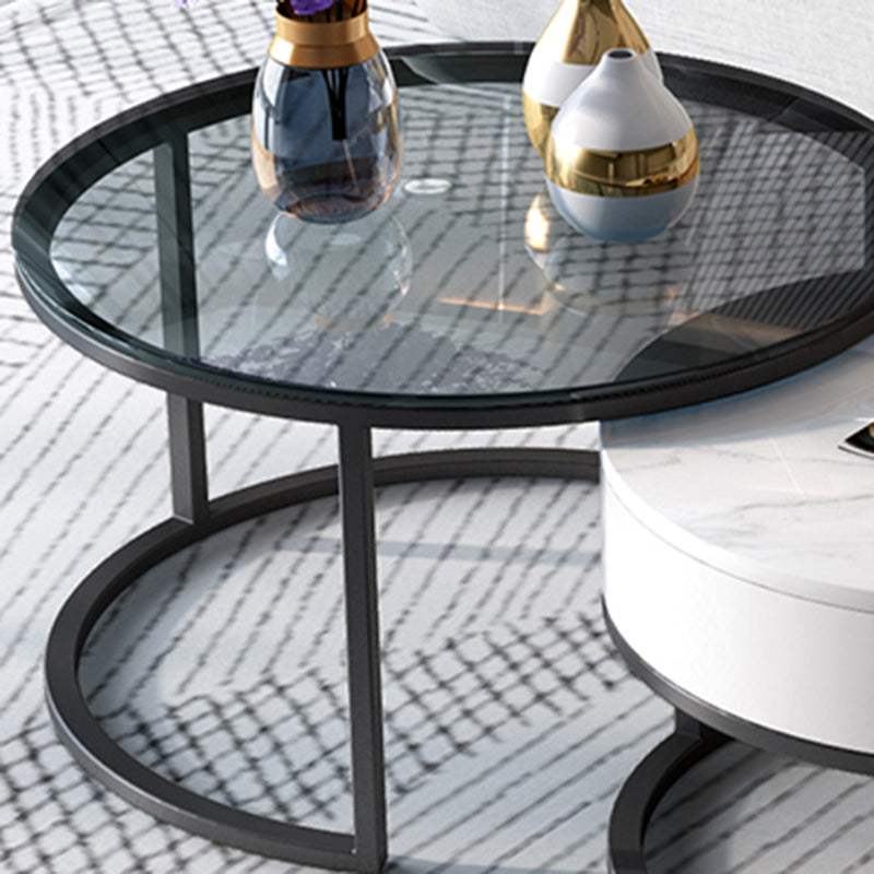 No Distressing Round Coffee Table Frame Nesting Coffee Table Set with Drawer Clearhalo 'Coffee & Accent Tables' 'Coffee Tables' 'coffee_tables' 'furn' 'furn_coffee_tables' 'Furniture' 'Living Room Furniture' 7132486