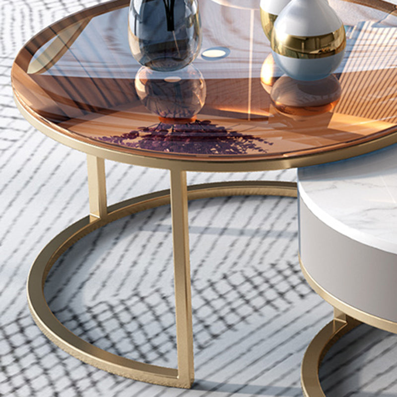 No Distressing Round Coffee Table Frame Nesting Coffee Table Set with Drawer Clearhalo 'Coffee & Accent Tables' 'Coffee Tables' 'coffee_tables' 'furn' 'furn_coffee_tables' 'Furniture' 'Living Room Furniture' 7132488