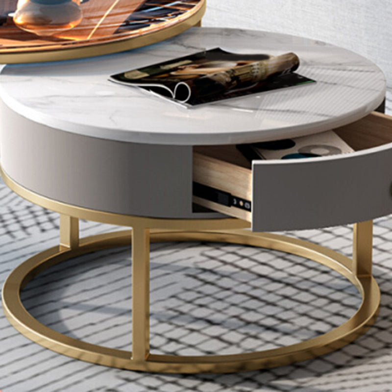 No Distressing Round Coffee Table Frame Nesting Coffee Table Set with Drawer Clearhalo 'Coffee & Accent Tables' 'Coffee Tables' 'coffee_tables' 'furn' 'furn_coffee_tables' 'Furniture' 'Living Room Furniture' 7132489