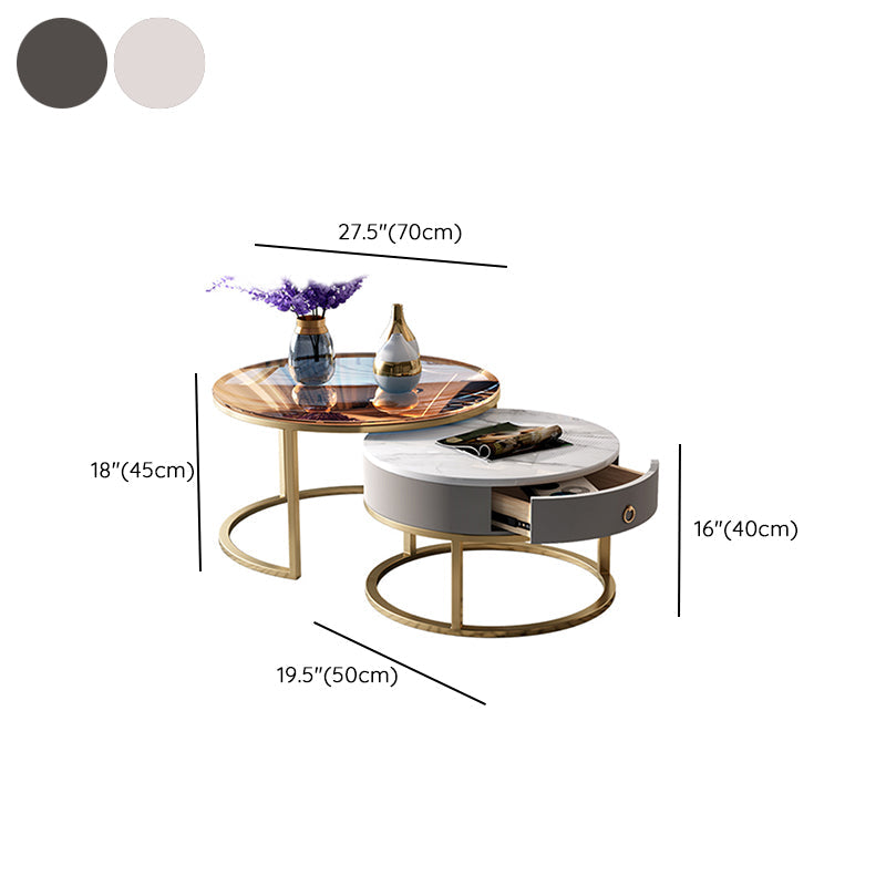 No Distressing Round Coffee Table Frame Nesting Coffee Table Set with Drawer Clearhalo 'Coffee & Accent Tables' 'Coffee Tables' 'coffee_tables' 'furn' 'furn_coffee_tables' 'Furniture' 'Living Room Furniture' 7132496