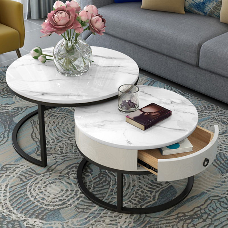 Round Nesting Coffee Table Set Round Frame Coffee Table with Drawer Ivory Black Clearhalo 'Coffee & Accent Tables' 'Coffee Tables' 'coffee_tables' 'furn' 'furn_coffee_tables' 'Furniture' 'Living Room Furniture' 7132501