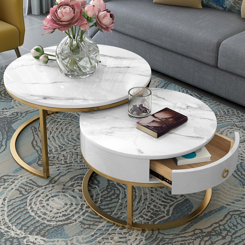 Round Nesting Coffee Table Set Round Frame Coffee Table with Drawer Ivory Gold Clearhalo 'Coffee & Accent Tables' 'Coffee Tables' 'coffee_tables' 'furn' 'furn_coffee_tables' 'Furniture' 'Living Room Furniture' 7132508