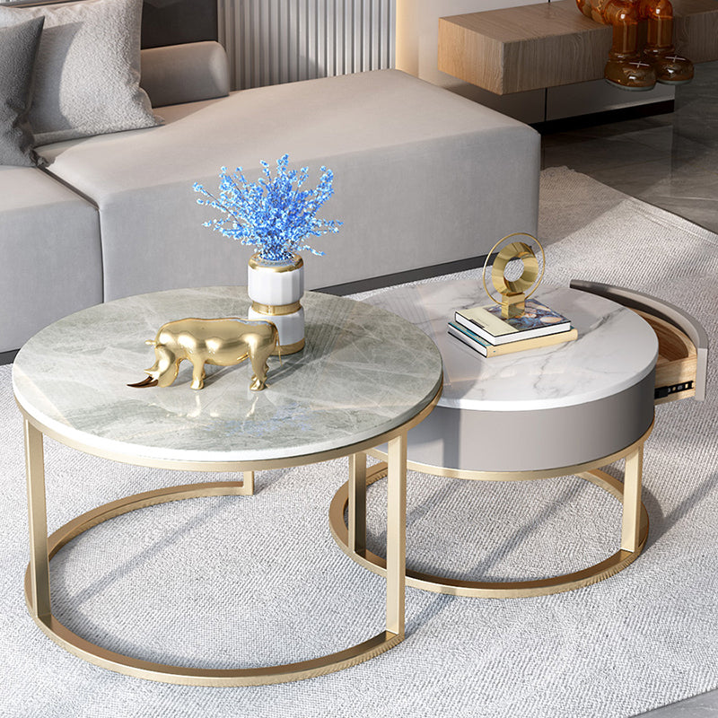 Slate Round Frame Coffee Table Modern Nesting Coffee Table Set with Drawer Clearhalo 'Coffee & Accent Tables' 'Coffee Tables' 'coffee_tables' 'furn' 'furn_coffee_tables' 'Furniture' 'Living Room Furniture' 7132532