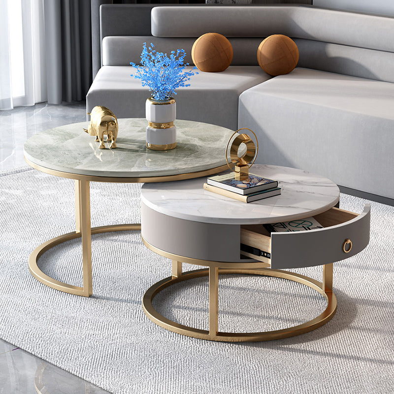 Slate Round Frame Coffee Table Modern Nesting Coffee Table Set with Drawer Clearhalo 'Coffee & Accent Tables' 'Coffee Tables' 'coffee_tables' 'furn' 'furn_coffee_tables' 'Furniture' 'Living Room Furniture' 7132533