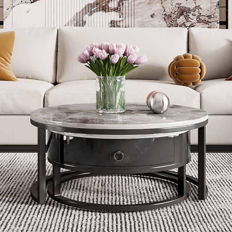 Slate Round Frame Coffee Table Modern Nesting Coffee Table Set with Drawer Clearhalo 'Coffee & Accent Tables' 'Coffee Tables' 'coffee_tables' 'furn' 'furn_coffee_tables' 'Furniture' 'Living Room Furniture' 7132536
