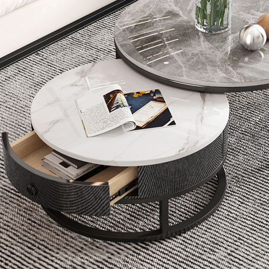 Slate Round Frame Coffee Table Modern Nesting Coffee Table Set with Drawer Clearhalo 'Coffee & Accent Tables' 'Coffee Tables' 'coffee_tables' 'furn' 'furn_coffee_tables' 'Furniture' 'Living Room Furniture' 7132540