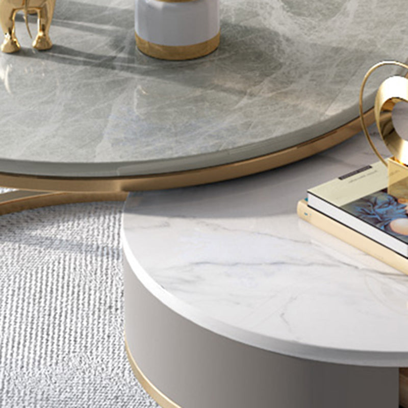 Slate Round Frame Coffee Table Modern Nesting Coffee Table Set with Drawer Clearhalo 'Coffee & Accent Tables' 'Coffee Tables' 'coffee_tables' 'furn' 'furn_coffee_tables' 'Furniture' 'Living Room Furniture' 7132541