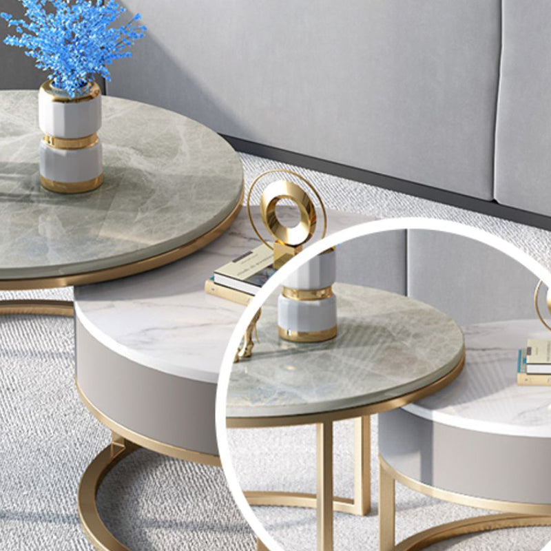 Slate Round Frame Coffee Table Modern Nesting Coffee Table Set with Drawer Clearhalo 'Coffee & Accent Tables' 'Coffee Tables' 'coffee_tables' 'furn' 'furn_coffee_tables' 'Furniture' 'Living Room Furniture' 7132543
