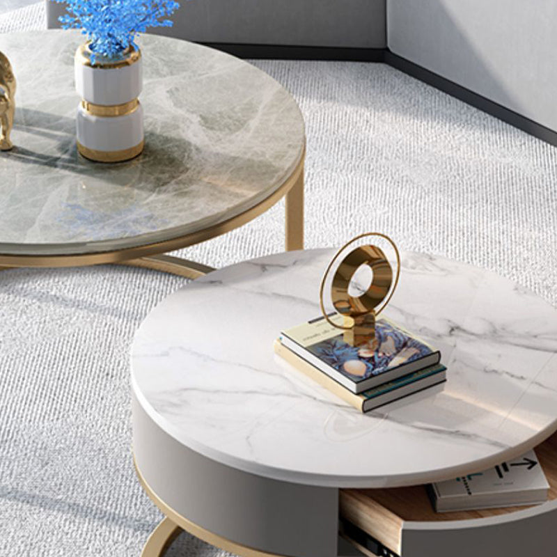 Slate Round Frame Coffee Table Modern Nesting Coffee Table Set with Drawer Clearhalo 'Coffee & Accent Tables' 'Coffee Tables' 'coffee_tables' 'furn' 'furn_coffee_tables' 'Furniture' 'Living Room Furniture' 7132546