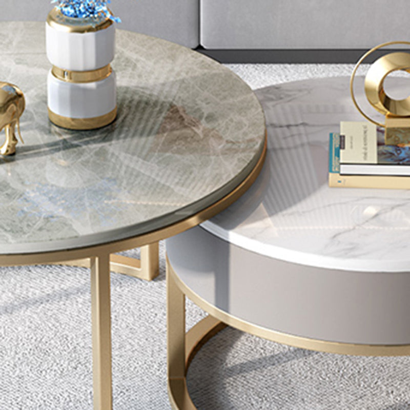 Slate Round Frame Coffee Table Modern Nesting Coffee Table Set with Drawer Clearhalo 'Coffee & Accent Tables' 'Coffee Tables' 'coffee_tables' 'furn' 'furn_coffee_tables' 'Furniture' 'Living Room Furniture' 7132547