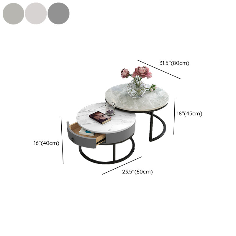 Slate Round Frame Coffee Table Modern Nesting Coffee Table Set with Drawer Clearhalo 'Coffee & Accent Tables' 'Coffee Tables' 'coffee_tables' 'furn' 'furn_coffee_tables' 'Furniture' 'Living Room Furniture' 7132552