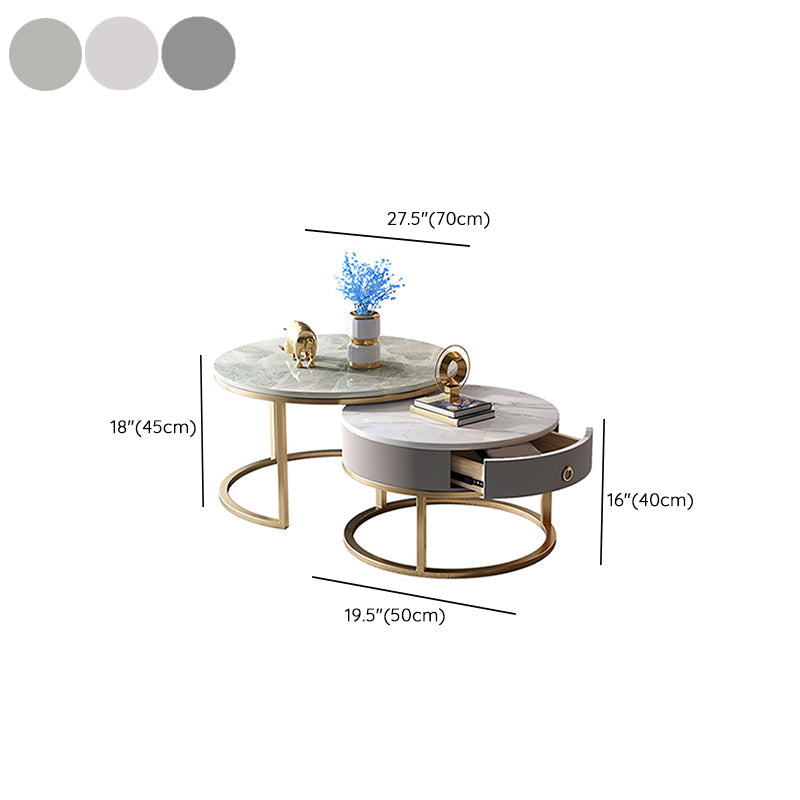Slate Round Frame Coffee Table Modern Nesting Coffee Table Set with Drawer Clearhalo 'Coffee & Accent Tables' 'Coffee Tables' 'coffee_tables' 'furn' 'furn_coffee_tables' 'Furniture' 'Living Room Furniture' 7132554
