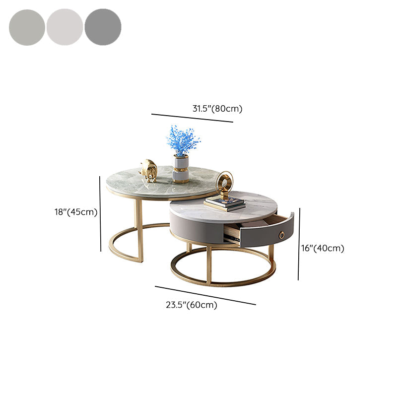 Slate Round Frame Coffee Table Modern Nesting Coffee Table Set with Drawer Clearhalo 'Coffee & Accent Tables' 'Coffee Tables' 'coffee_tables' 'furn' 'furn_coffee_tables' 'Furniture' 'Living Room Furniture' 7132555
