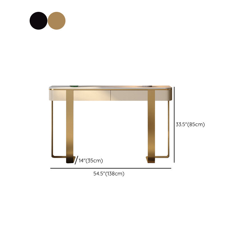 14 inch Wide Glam Console Table Stone Half Moon Accent Table