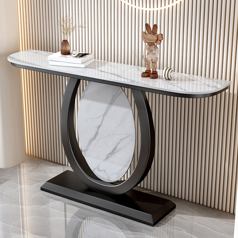 12 inch Wide Glam Console Table Half Moon Stone Accent Table with Legs Black Gloss White Clearhalo 'Console Tables' 'console_tables' 'Entry & Mudroom Furniture' 'furn' 'furn_console_tables' 'Furniture' 7134132