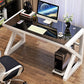 Modern Glass Top Gaming Desk 29.53" Tall Rectangular Computer Desk with Steel Legs Black White Clearhalo 'furn' 'furn_office_desk' 'Furniture' 'Office Desks' 'Office Furniture' 'office_desk' 7134332