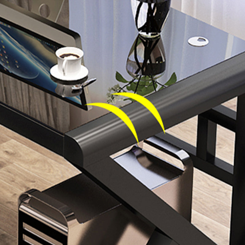 Modern Glass Top Gaming Desk 29.53" Tall Rectangular Computer Desk with Steel Legs Clearhalo 'furn' 'furn_office_desk' 'Furniture' 'Office Desks' 'Office Furniture' 'office_desk' 7134336