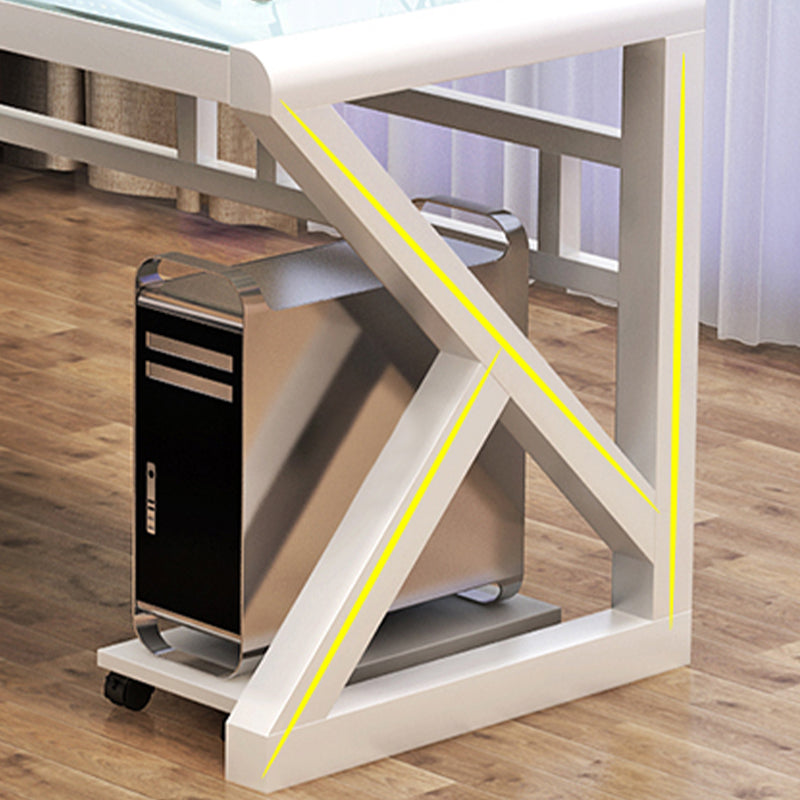 Modern Glass Top Gaming Desk 29.53" Tall Rectangular Computer Desk with Steel Legs Clearhalo 'furn' 'furn_office_desk' 'Furniture' 'Office Desks' 'Office Furniture' 'office_desk' 7134337