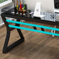 Contemporary Writing Desk Antique Finish Glass Top Office Desk with Metal Legs