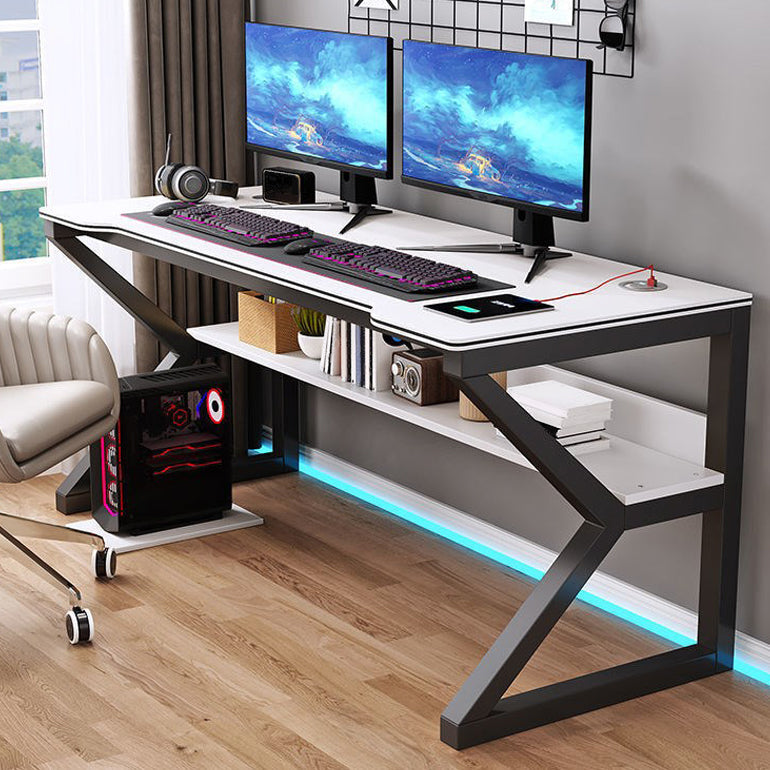 Contemporary Wooden Office Desk Sled Base 29.53-inch Tall Computer Desk 63"L x 23.6"W x 29.5"H Black White Clearhalo 'furn' 'furn_office_desk' 'Furniture' 'Office Desks' 'Office Furniture' 'office_desk' 7134566