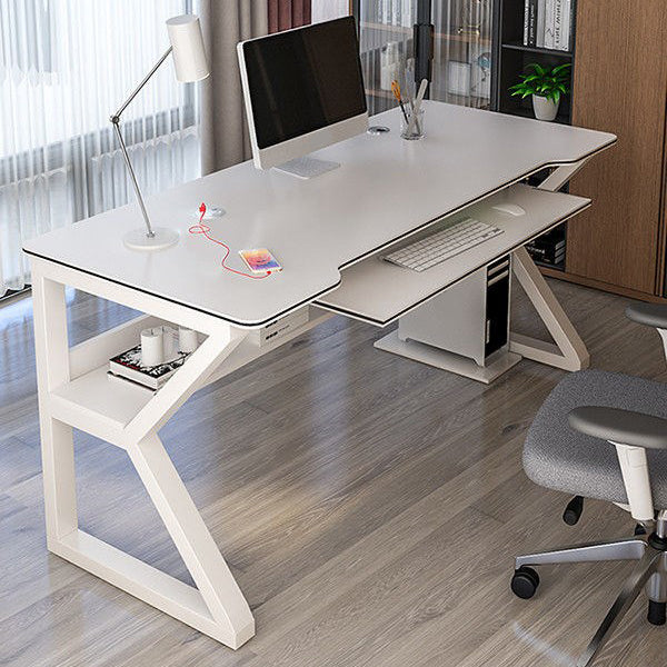 Contemporary Wooden Office Desk Sled Base 29.53-inch Tall Computer Desk White White Clearhalo 'furn' 'furn_office_desk' 'Furniture' 'Office Desks' 'Office Furniture' 'office_desk' 7134578