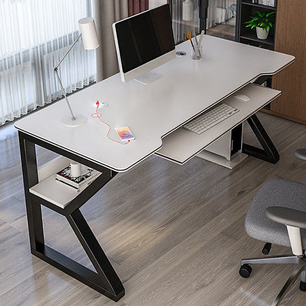 Contemporary Wooden Office Desk Sled Base 29.53-inch Tall Computer Desk Black White Clearhalo 'furn' 'furn_office_desk' 'Furniture' 'Office Desks' 'Office Furniture' 'office_desk' 7134579