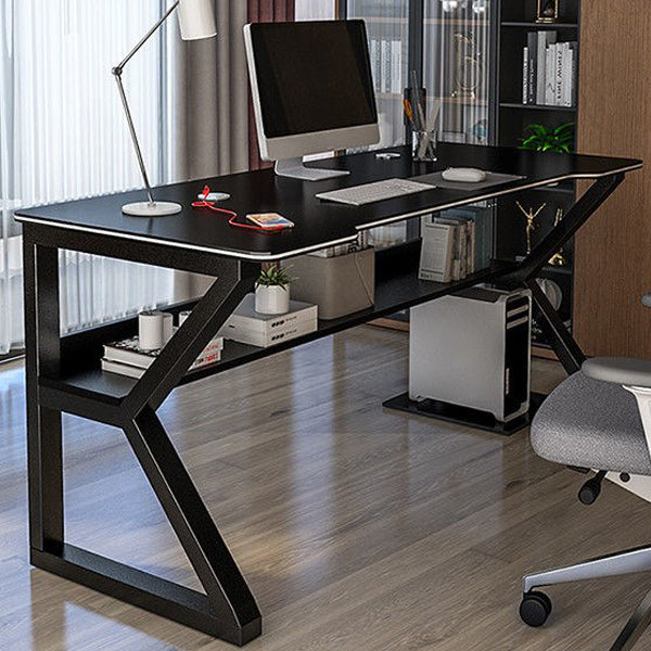 Contemporary Wooden Office Desk Sled Base 29.53-inch Tall Computer Desk Black Black Clearhalo 'furn' 'furn_office_desk' 'Furniture' 'Office Desks' 'Office Furniture' 'office_desk' 7134581