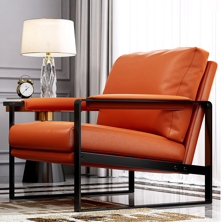Modern 31.5" Wide Sewn Pillow Back Sponge Metal Frame Arm Chair Black 1 Piece Clearhalo 'Accent Chairs' 'accent_chairs' 'Chairs & Seating' 'furn' 'furn_accent_chairs' 'Furniture' 'Living Room Furniture' 7134653