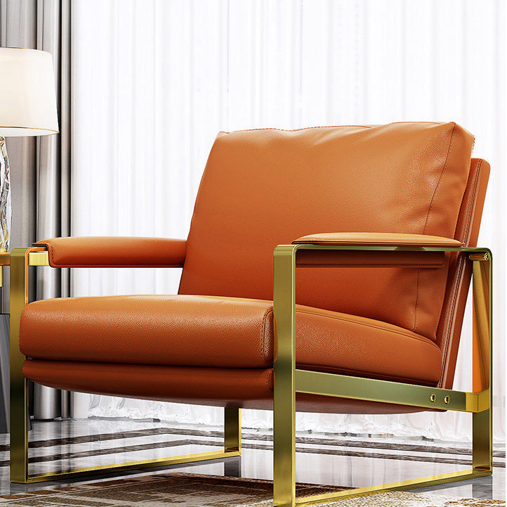 Modern 31.5" Wide Sewn Pillow Back Sponge Metal Frame Arm Chair Gold 1 Piece Clearhalo 'Accent Chairs' 'accent_chairs' 'Chairs & Seating' 'furn' 'furn_accent_chairs' 'Furniture' 'Living Room Furniture' 7134655