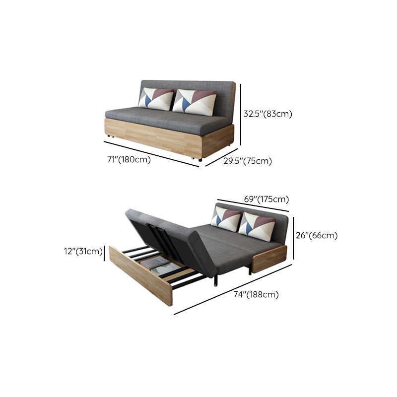 Contemporary Sofa Bed Fabric Wood with Storage Cushion Back Gray Armless Futon Frame