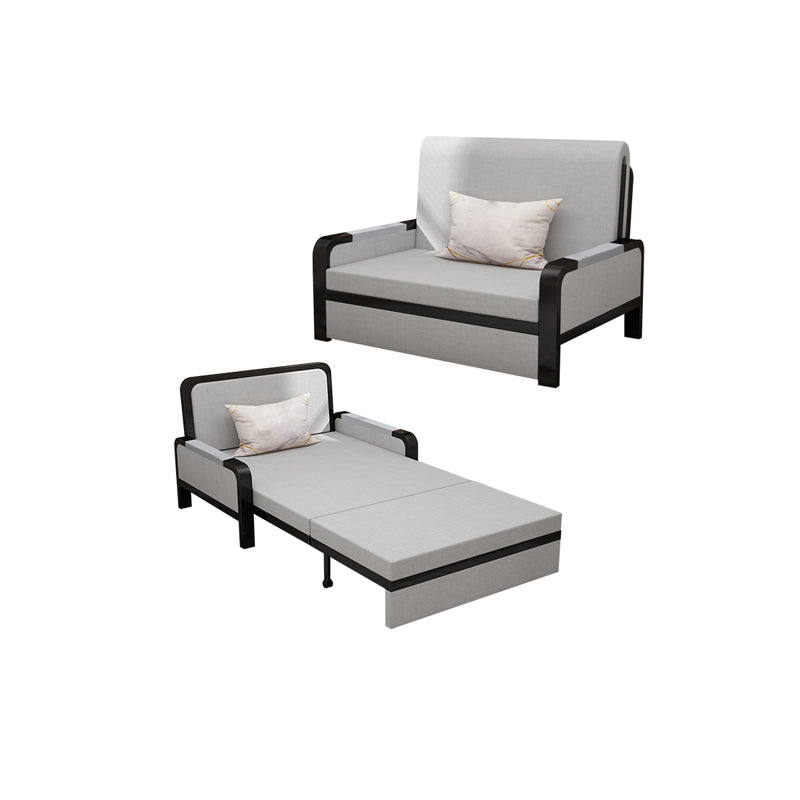 Tessuto moderno di divano futon con cuscino di stoccaggio posteriore braccia quadrata.