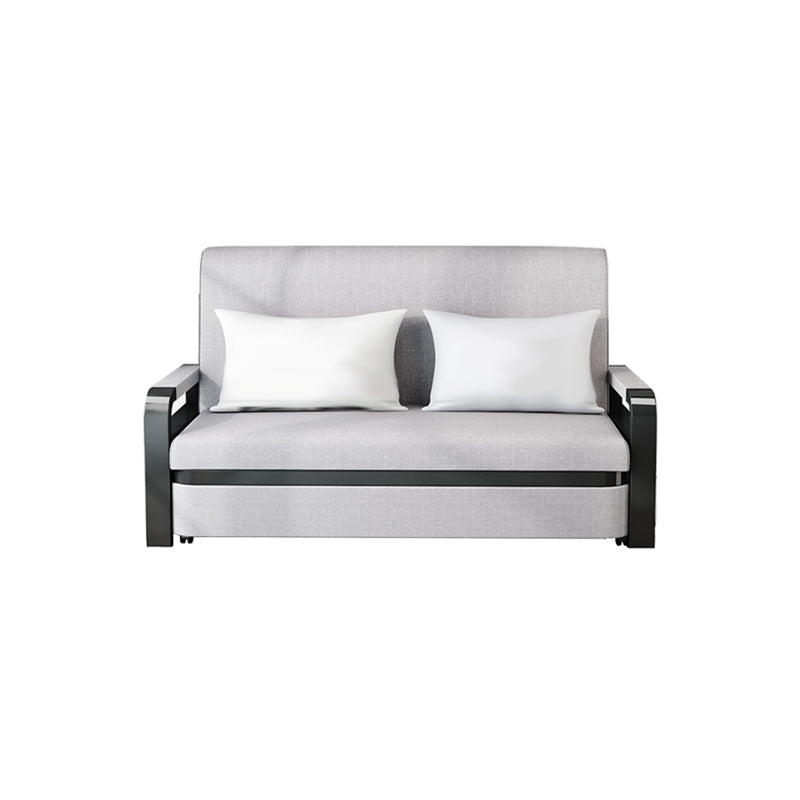 Tessuto moderno di divano futon con cuscino di stoccaggio posteriore braccia quadrata.