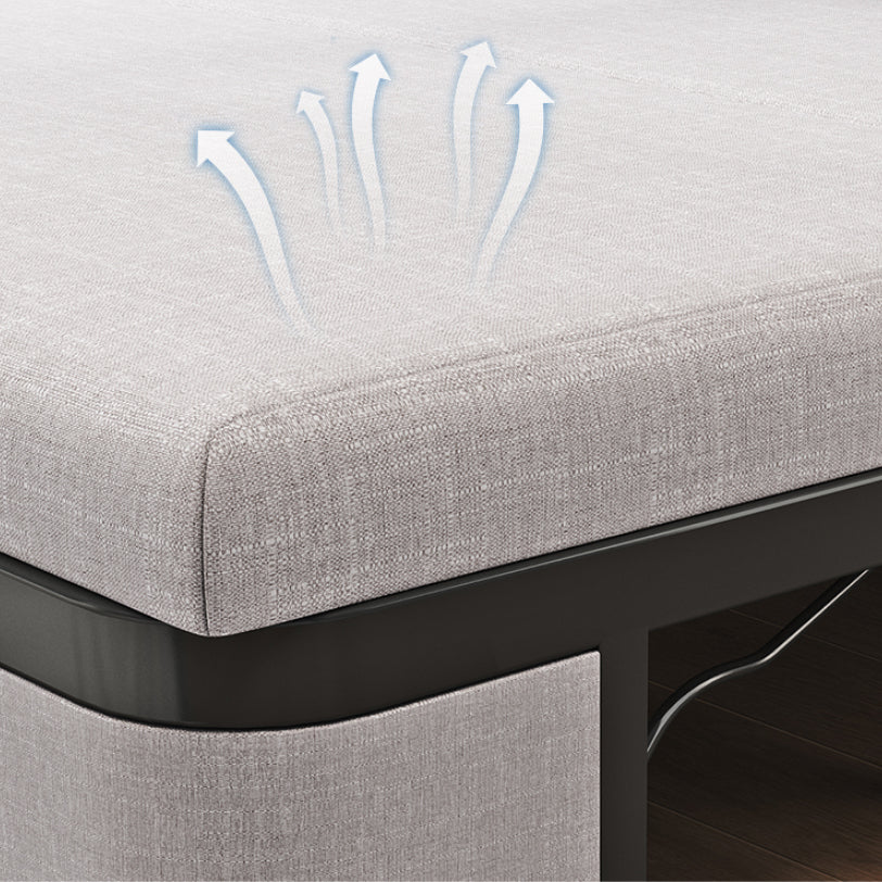 Tessuto moderno di divano futon con cuscino di stoccaggio posteriore braccia quadrata.