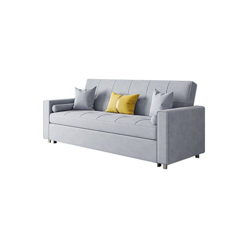 Scandinavian Futon Sofa Bed Upholstered Cushion Back Square Arms Sleeper Sofa Cotton and Linen Clearhalo 'furn' 'furn_futons' 'Furniture' 'Futons & Daybeds' 'Futons' 'Living Room Furniture' 7134799