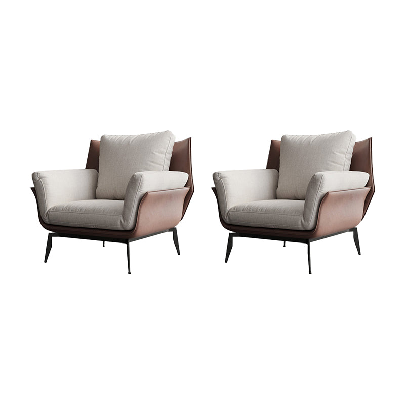 Contemporary 4 Legs Chair Flared Arms Chair with Removable Cushions Beige Brown Cotton and Linen 2 Piece Set Clearhalo 'Accent Chairs' 'accent_chairs' 'Chairs & Seating' 'furn' 'furn_accent_chairs' 'Furniture' 'Living Room Furniture' 7135250