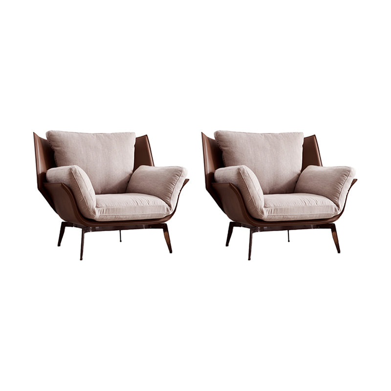 Contemporary 4 Legs Chair Flared Arms Chair with Removable Cushions Gray-Brown Cotton and Linen 2 Piece Set Clearhalo 'Accent Chairs' 'accent_chairs' 'Chairs & Seating' 'furn' 'furn_accent_chairs' 'Furniture' 'Living Room Furniture' 7135260