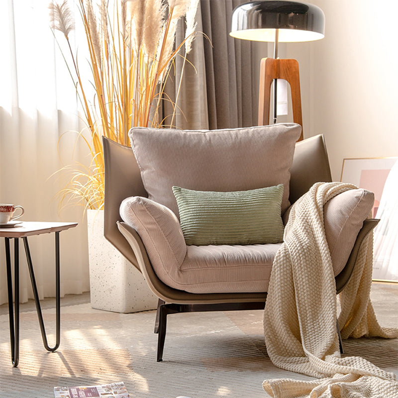 Contemporary 4 Legs Chair Flared Arms Chair with Removable Cushions Beige Corduroy 1 Piece Clearhalo 'Accent Chairs' 'accent_chairs' 'Chairs & Seating' 'furn' 'furn_accent_chairs' 'Furniture' 'Living Room Furniture' 7135265