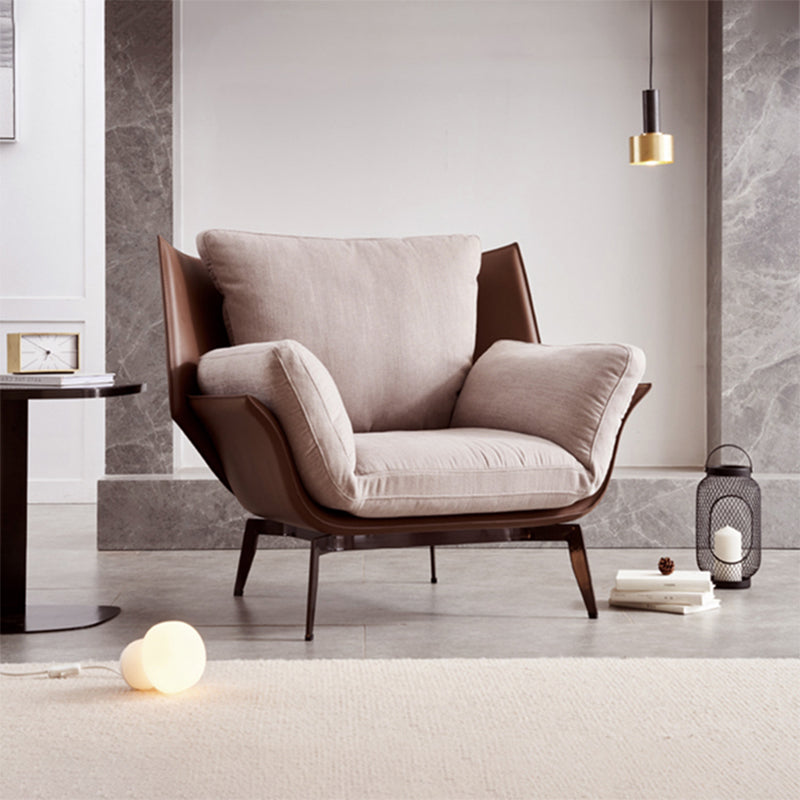 Contemporary 4 Legs Chair Flared Arms Chair with Removable Cushions Gray-Brown Cotton and Linen 1 Piece Clearhalo 'Accent Chairs' 'accent_chairs' 'Chairs & Seating' 'furn' 'furn_accent_chairs' 'Furniture' 'Living Room Furniture' 7135266