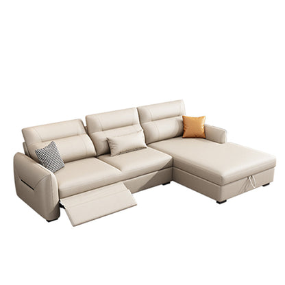 Scandinavian Futon Sofa Bed Square Arms with Storage Cushion Back Leather 94"L x 65"W x 37"H Right