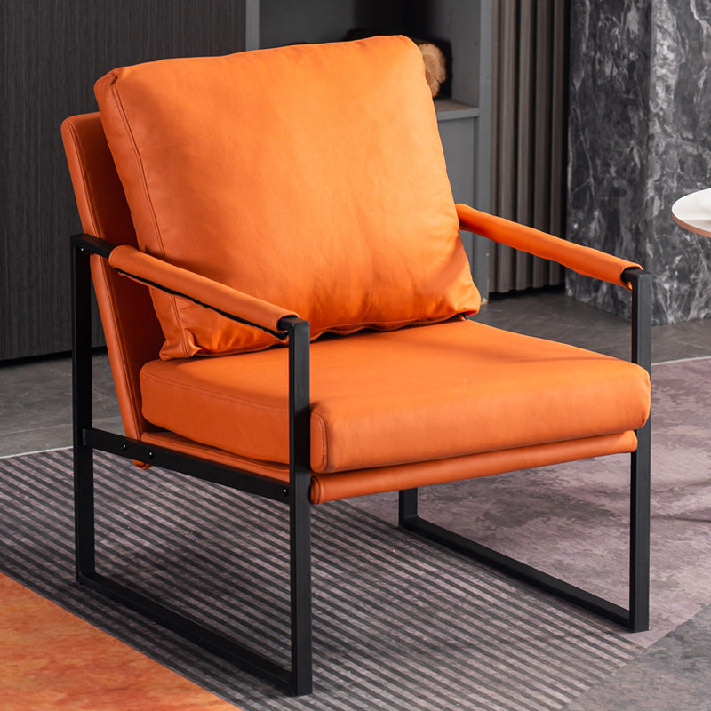 Metal Square Arms Chair Faux Leather Armchair for Living Room