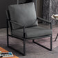 Metal Square Arms Chair Faux Leather Armchair for Living Room