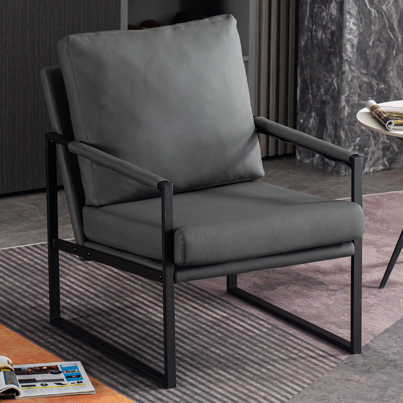 Metal Square Arms Chair Faux Leather Armchair for Living Room