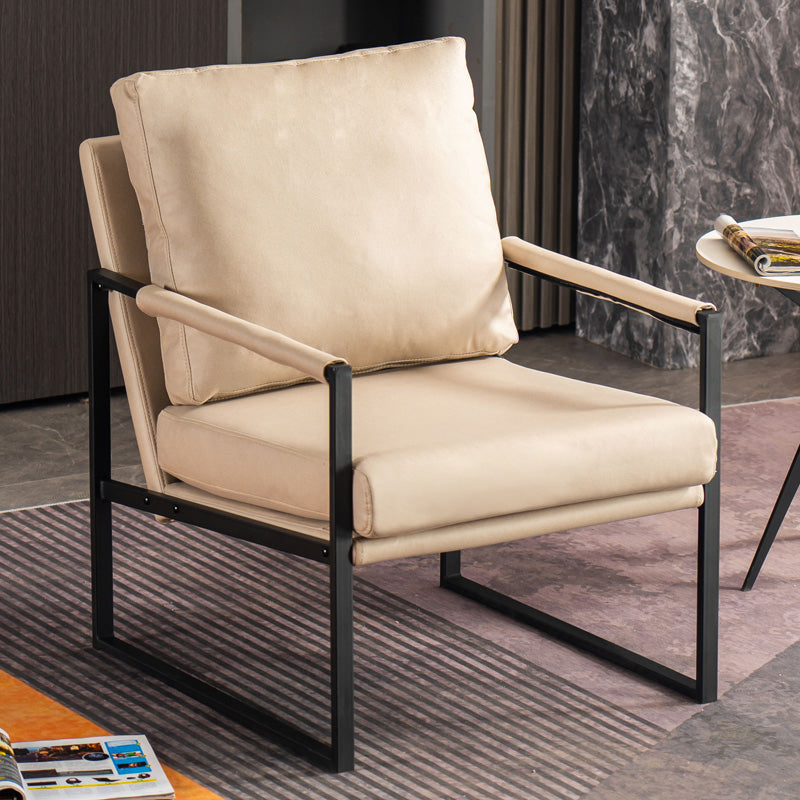 Metal Square Arms Chair Faux Leather Armchair for Living Room