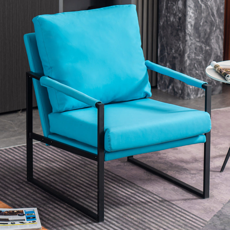 Metal Square Arms Chair Faux Leather Armchair for Living Room