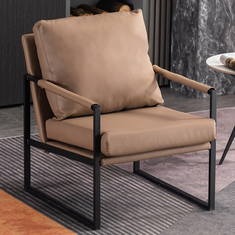 Metal Square Arms Chair Faux Leather Armchair for Living Room